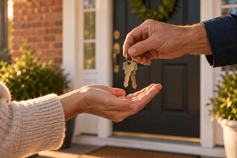 Homeowner handing over keys at closing