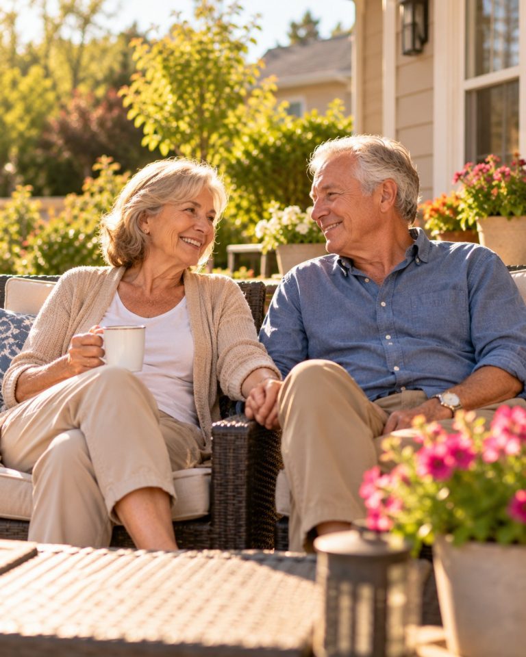Retired couple enjoying life after downsizing